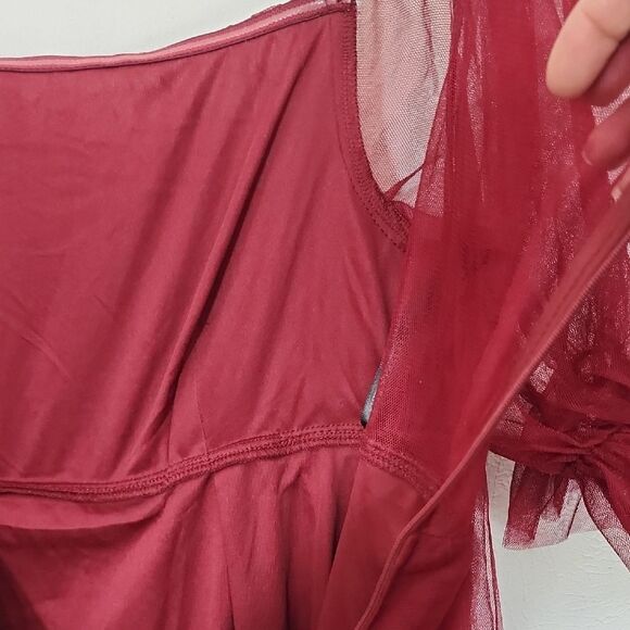 Ever Pretty Deep Red Maxi Gown with Puff Sleeves and Scoop Neck Size XL NWT - Picture 7 of 10